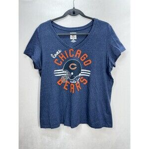 Chicago Bears NFL Team Apparel Top Womens 1X Heathered Blue V-neck T-Shirt